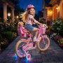 VEVOR Kids Bike, 16 Inch Children Bicycle, Training Wheels Princess Pink, for Girls Ages 4-7, Adjustable Seat, Front Brake and Rear Drum Brake, Front Basket, Doll Seat, High-Carbon Steel Frame
