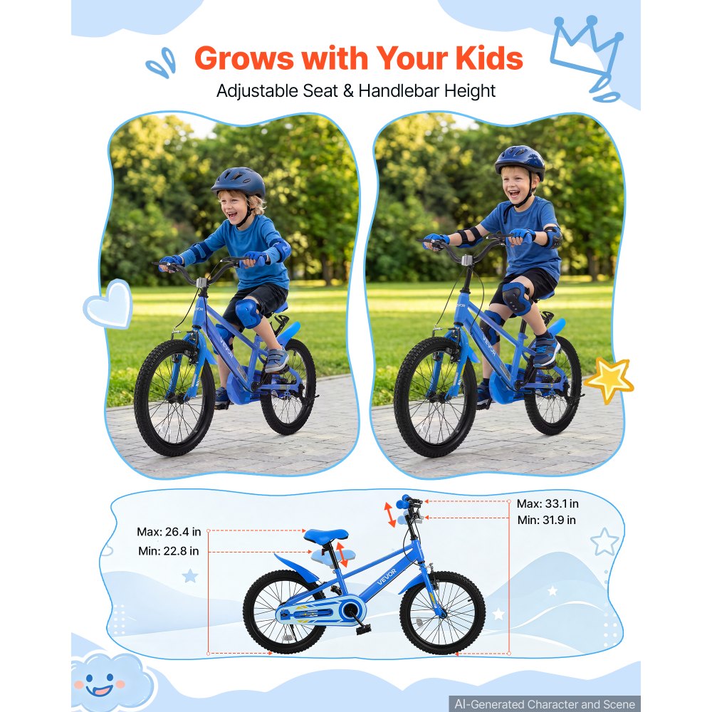 VEVOR Kinderfahrrad 18 Zoll Straßenfahrrad für 5-8 Jahre mit Ständer Blau, Kinderrad für Jungen & Mädchen, Kohlenstoffstahlrahmen, BMX-Stil, Doppelbremsen, Sattel & Lenker Verstellbar, Getränkehalter