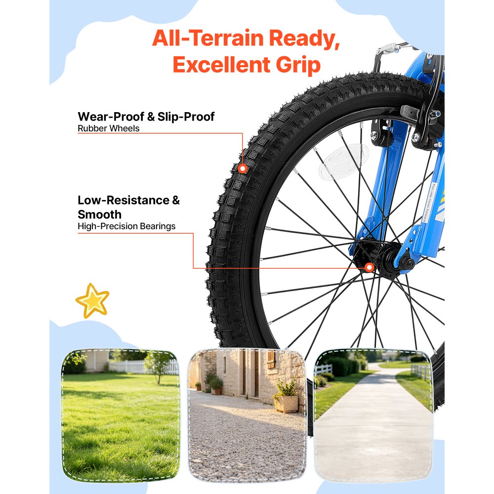 VEVOR Kinderfahrrad 18 Zoll Straßenfahrrad für 5-8 Jahre mit Ständer Blau, Kinderrad für Jungen & Mädchen, Kohlenstoffstahlrahmen, BMX-Stil, Doppelbremsen, Sattel & Lenker Verstellbar, Getränkehalter