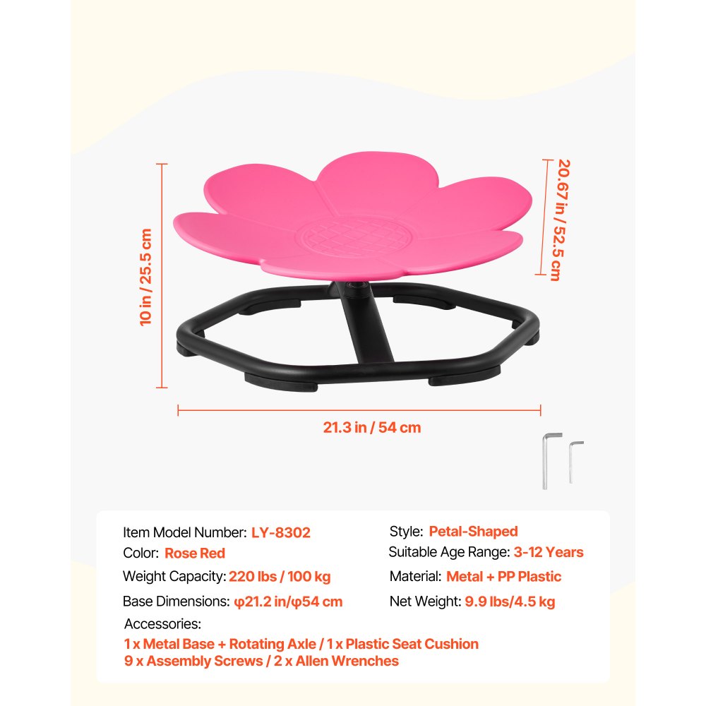 VEVOR Kinderdrehstuhl sensorischer Drehstuhl in Blumenform, 100 kg Tragkraft, sensorisches Spielzeug mit rutschfester Metallfuß, zur Förderung von Koordination Gleichgewicht  Konzentration, Rosa