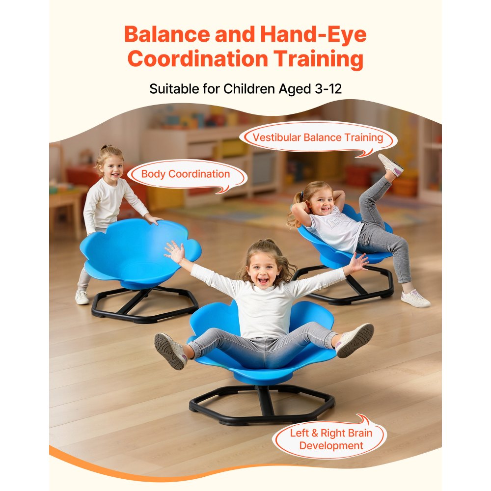 VEVOR Kinderdrehstuhl sensorischer Drehstuhl zylinderförmig, 100 kg Tragkraft, sensorisches Spielzeug mit rutschfester Metallfuß, zur Förderung von Koordination Gleichgewicht  Konzentration, Blau