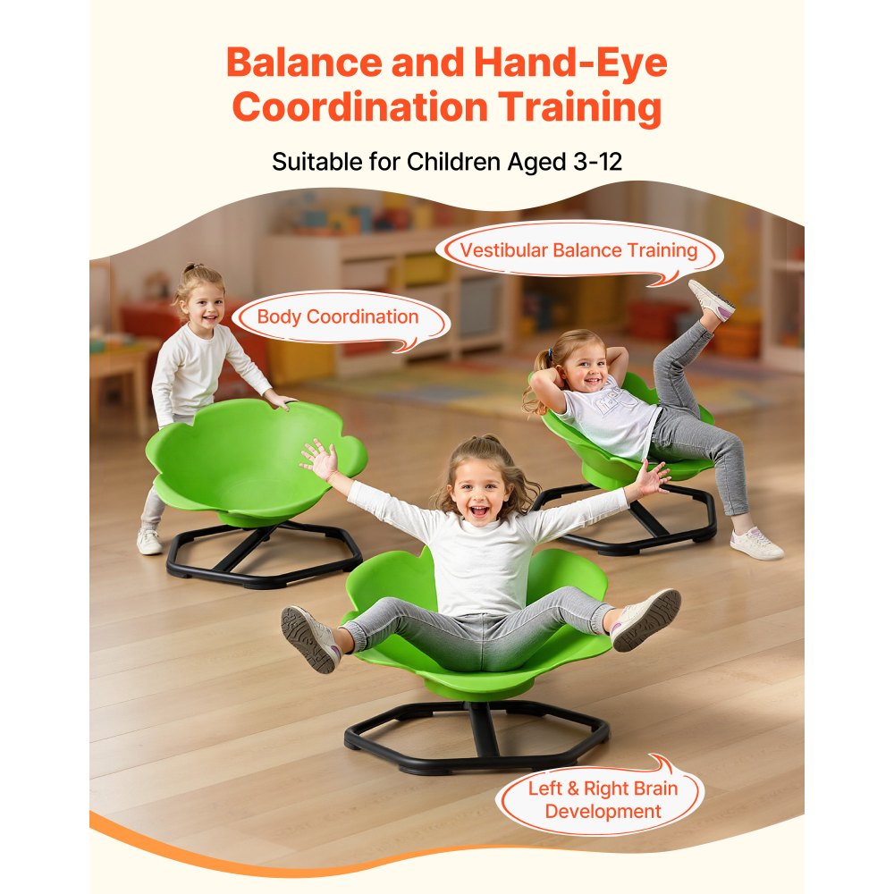 VEVOR Children's Swivel Chair, Sensory Swivel Chair, Cylindrical, 100 kg Load Capacity, Sensory Toy with Non-Slip Metal Base, Promotes Coordination, Balance, and Concentration, Green