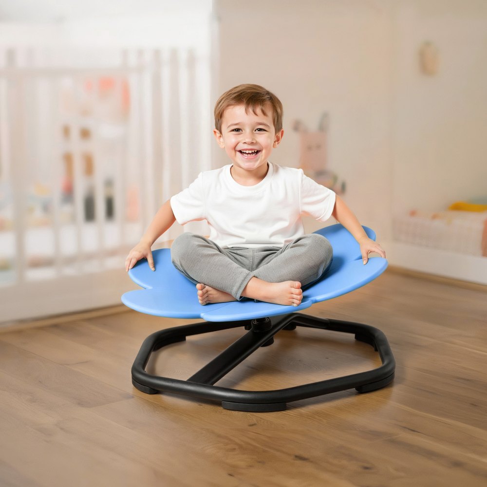 VEVOR Kinderdrehstuhl sensorischer Drehstuhl in Blumenform, 100 kg Tragkraft, sensorisches Spielzeug mit rutschfester Metallfuß, zur Förderung von Koordination Gleichgewicht  Konzentration, Blau