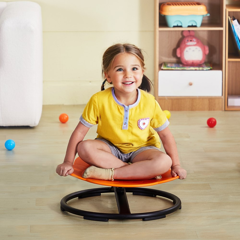 VEVOR Sensorischer Drehstuhl für Kinder 100 kg Tragkraft, 360°-Drehstuhl, sensorischer Spielzeugstuhl für autistische Kinder, Drehstuhl zur Koordination, Balance, Sockel mit Elefantenmotiv Orange