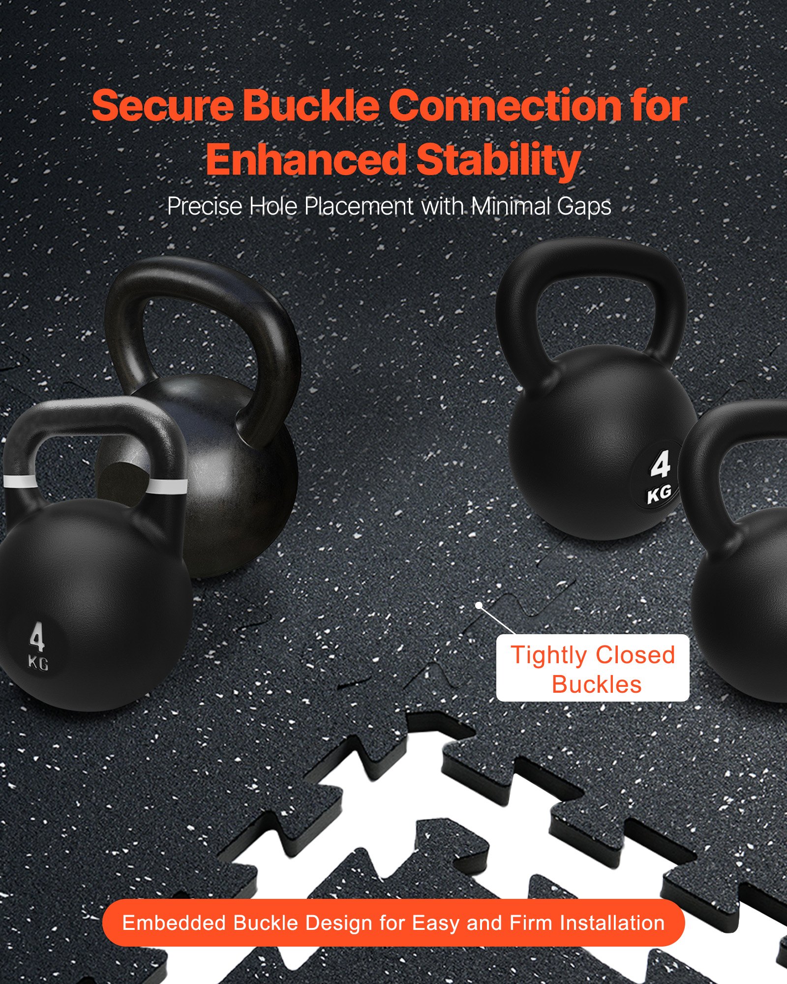 VEVOR Bodenmatten 6 Stk. Gummioberfläche & EVA-Schaum, 315 x 315 mm Trainingsmatten mit 24 Quadratfuß Abdeckung, ineinandergreifende Gymnastikmatten für Fitnessstudio Garage, Schwarz & Weiß