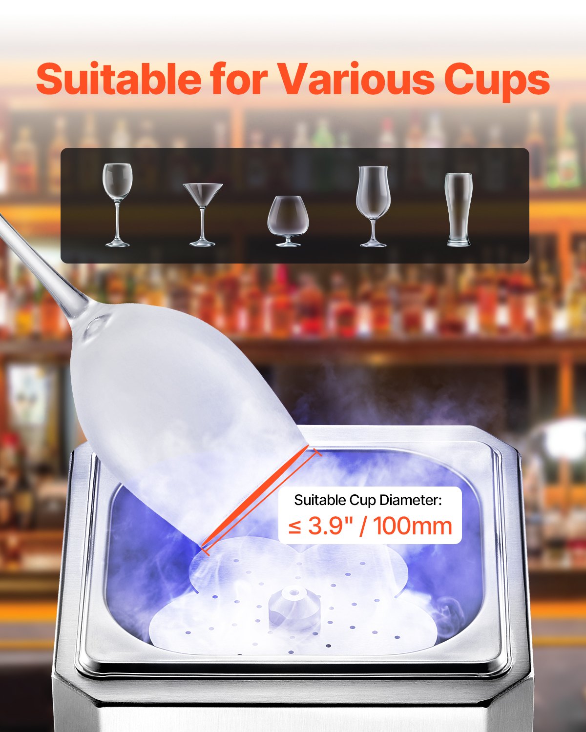 VEVOR Glasfroste Kühler Bierglasfroster, 8–10 Sekunden/Tasse mit LED-Licht, sofortiger Glaskühler für Wein Mixgetränke Saft, Glas Tasse Froster ideal für Bar Restaurant Küche