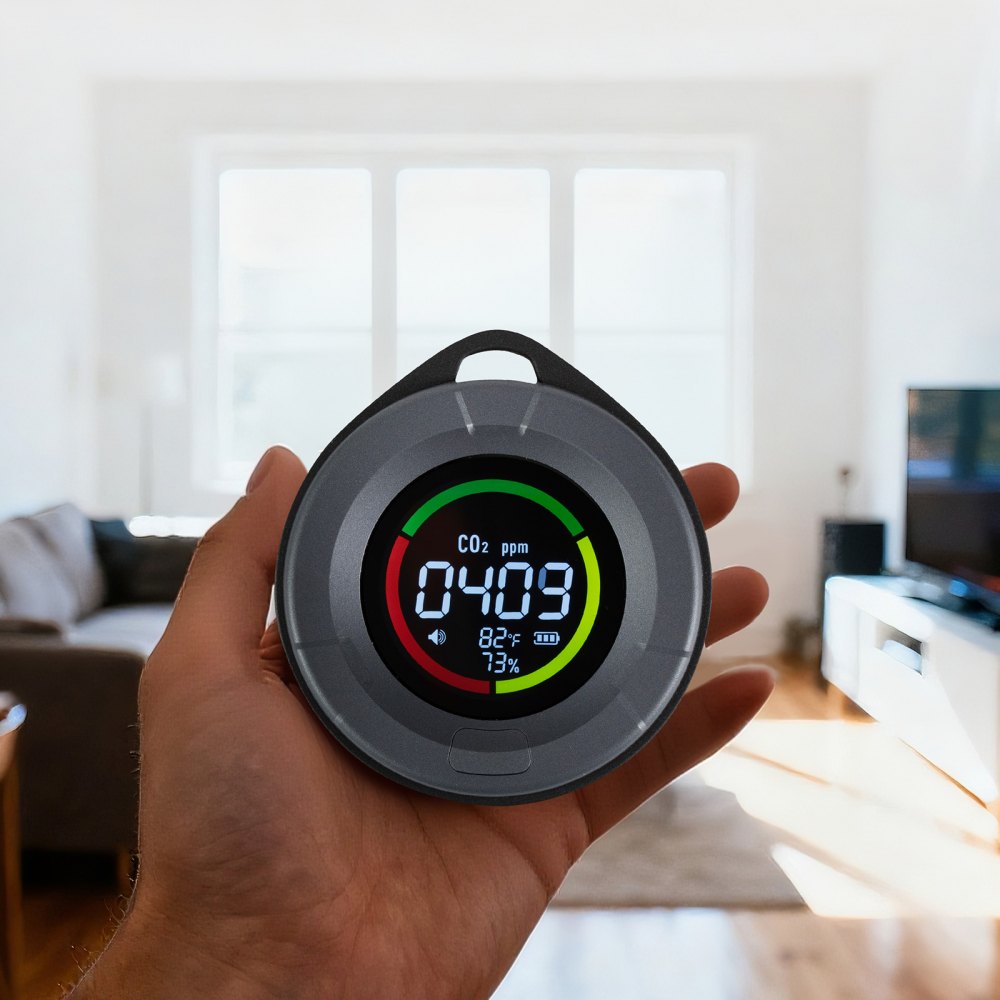 VEVOR Tragbarer CO2 Melder, Mini CO2 Messgerät mit Temperatur-& Feuchtigkeitsanzeige, 400-5000 PPM, Luftqualitätsprüfer, NDIR-Sensor, Kohlendioxid-Detektor, CO2-Sensor für Zuhause, Büro, Auto