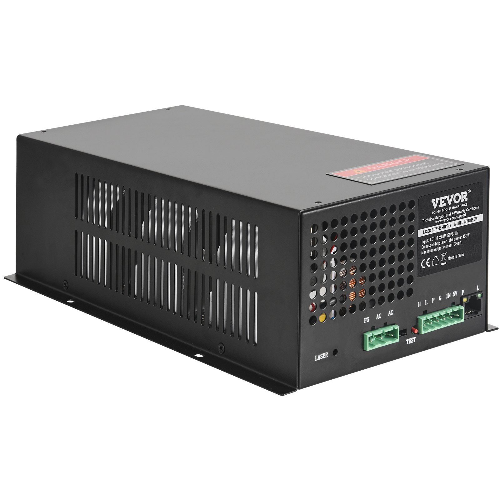 VEVOR CO2-Laser-Netzteil, Power Supply 150 W Laserröhren-Netzteil, Konstantstrom- und Leerlaufschutz, schnelle Wärmeableitung, kompatibel mit Lasergravierern und -schneidern