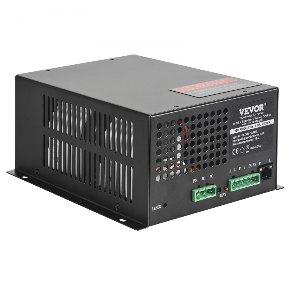 VEVOR CO2-Lasernetzteil, 60 W, Netzteil für 60-W-Laserröhre, Konstantstromschutz, Leerlaufschutz, schnelle Wärmeableitung, kompatibel mit Lasergravierern und -schneidern mehrerer Marken