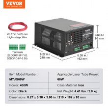 VEVOR CO2-laser-netzteil Für 60w-laserröhre, Konstantstrom Schutz, Leerlaufschutz, Schnelle Wärmeableitung, Kompatibel Mit Lasergravierern Und -Schneidern Mehrerer Marken