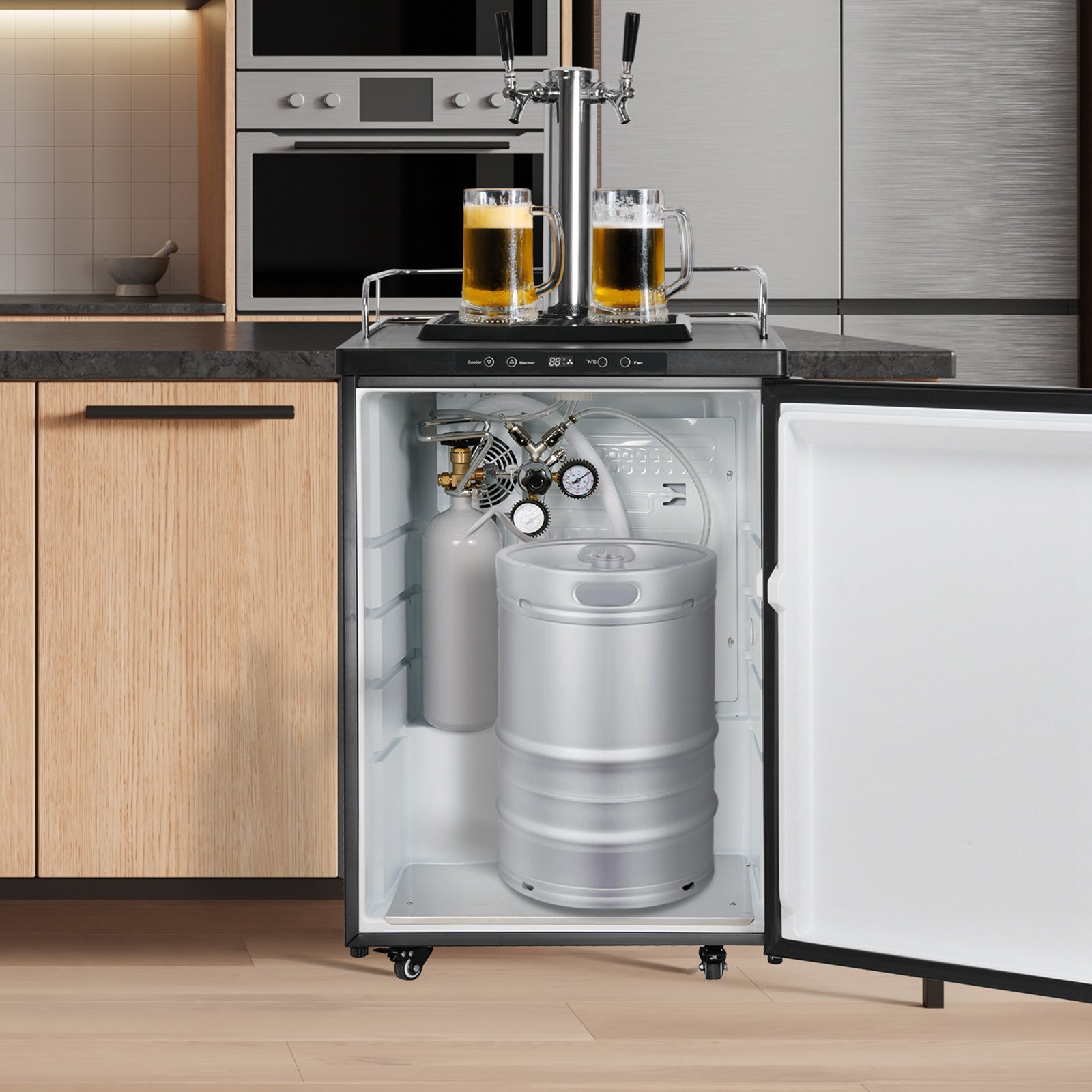 VEVOR CO2 Tank (2 kg) CO2 bottle made of alloy steel, CO2 air tank with gray spray coating, DIN477 valve, handle and adjustable pressure, TÜV-tested gas cylinder for dispensing draft beer without CO₂