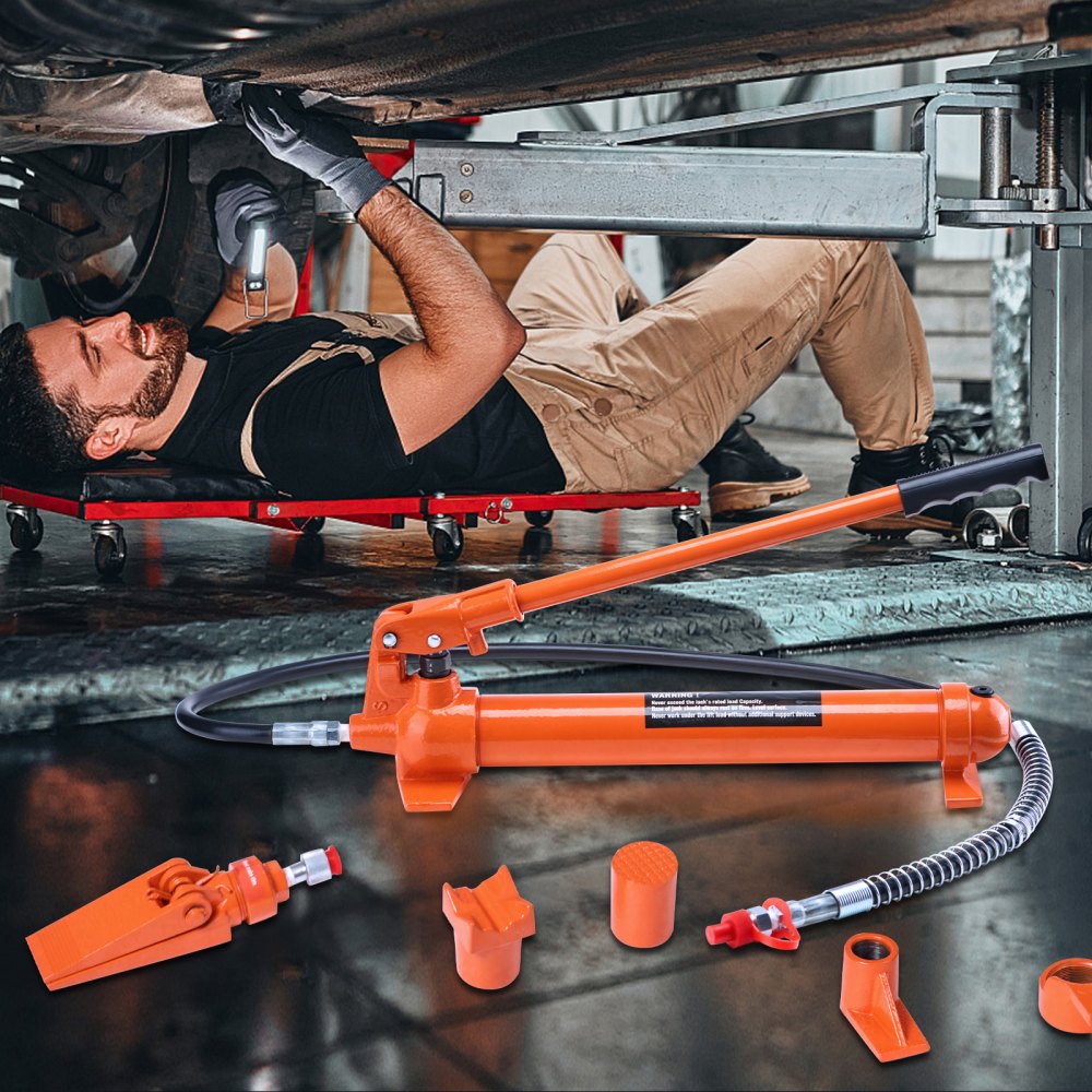 VEVOR Hydraulikzylinder Bausatz, tragbarer hydraulischer Wagenheber 10 t, mit 1,4 m Ölschlauch, Autokarosserierahmen-Reparaturset mit Aufbewahrungskoffer für Autoreparatur, Lkw, Bauernhof, Orange