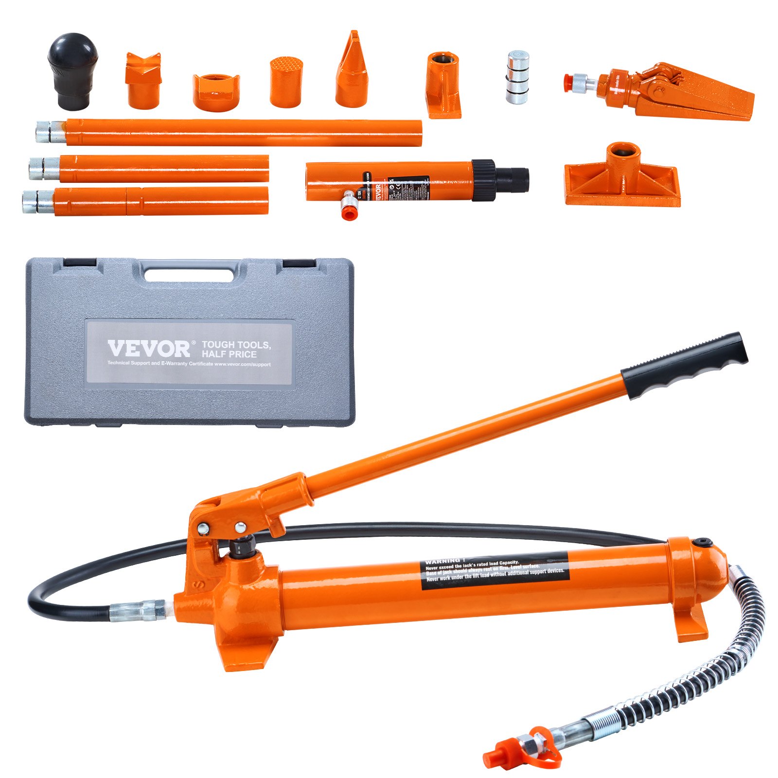 VEVOR Hydraulic Cylinder Kit, Portable Hydraulic Jack 10 t, with 1.4 m Oil Hose, Car Body Frame Repair Kit with Storage Case for Car Repair, Truck, Farm, Orange