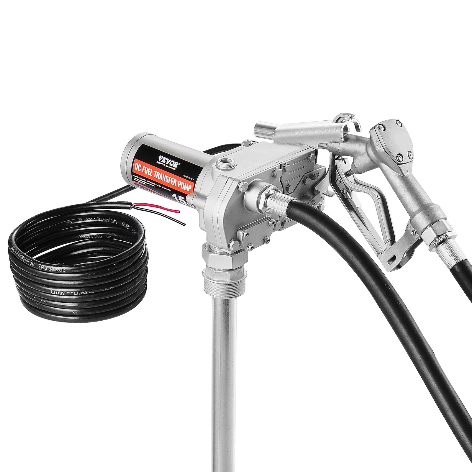VEVOR Kraftstoff Umfüllpumpe, 12 V DC, 15 GPM, 1/5 PS, elektrische Dieselpumpe mit Zahnradgetriebe und automatischer Kraftstoffdüse, langer Einlass- & Auslassschlauch für Benzin, Diesel, Kerosin