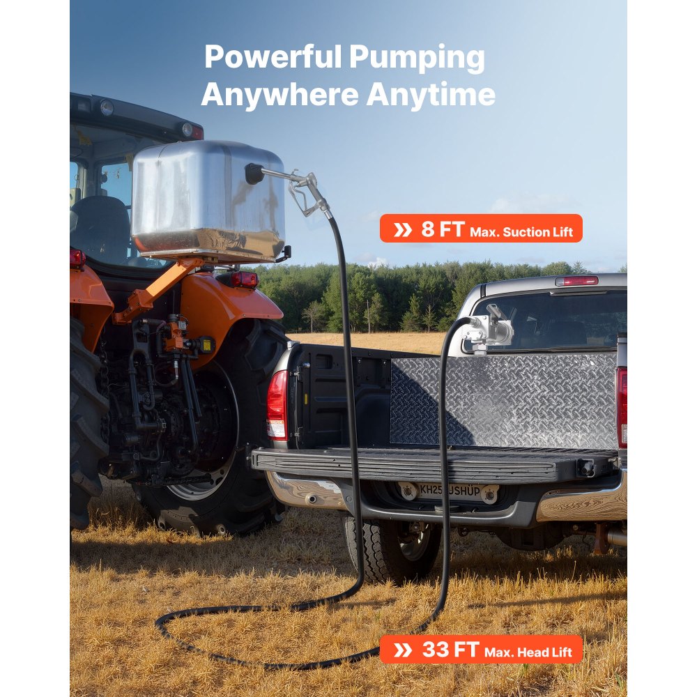 VEVOR Kraftstoffpumpe, 12 V DC, 57 L/min, Dieselpumpen-Set aus Gusseisen, mit manueller Absperrdüse, Förderschlauch, Überhitzungsschutz, 1/3 PS, explosionsgeschützt, für Benzin, Diesel & Kerosin