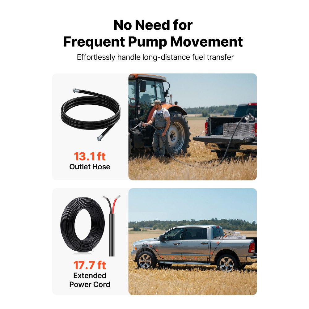 VEVOR Kraftstoffpumpe, 12 V DC, 57 L/min, Dieselpumpen-Set aus Gusseisen, mit manueller Absperrdüse, Förderschlauch, Überhitzungsschutz, 1/3 PS, explosionsgeschützt, für Benzin, Diesel & Kerosin
