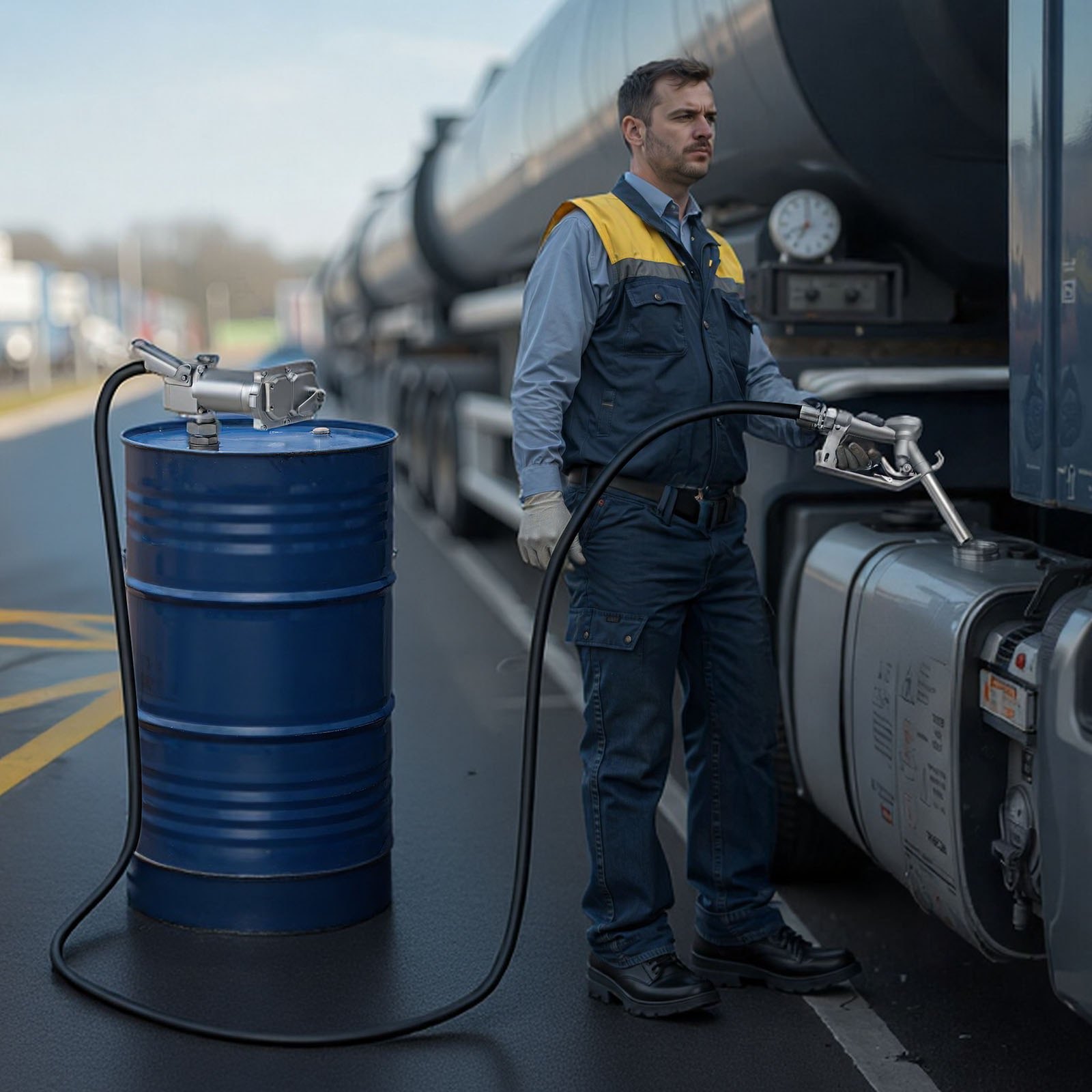 VEVOR Kraftstoffpumpe, 12 V DC, 57 L/min, Dieselpumpen-Set aus Gusseisen, mit manueller Absperrdüse, Förderschlauch, Überhitzungsschutz, 1/3 PS, explosionsgeschützt, für Benzin, Diesel & Kerosin