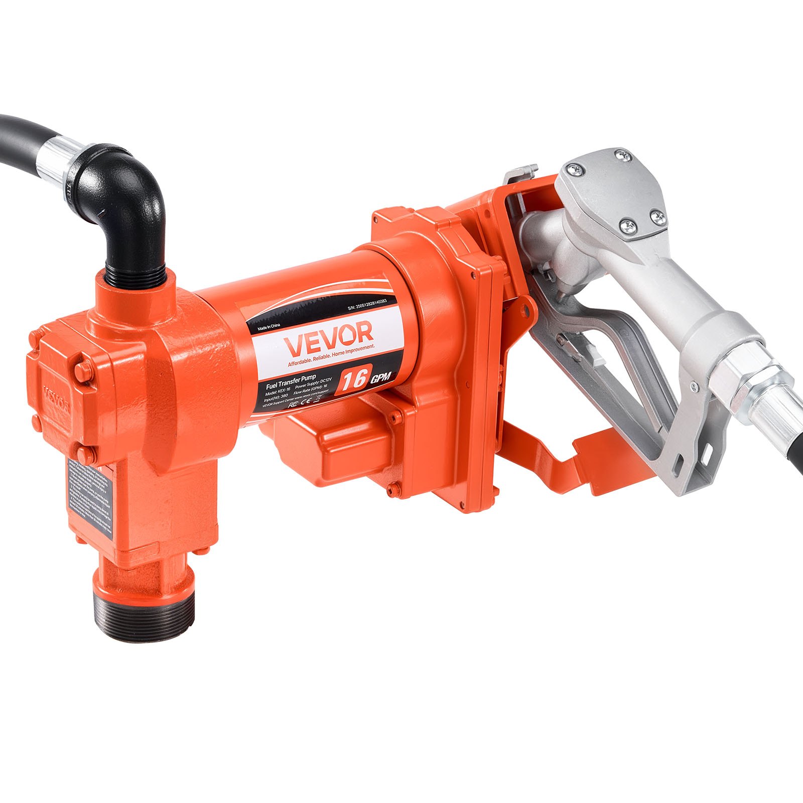 VEVOR Kraftstoff Umfüllpumpe, 12 V DC, 60,5 L/min, 1/4 PS, Diesel-Transferpumpe mit manueller Düse, Auslass- & Saugschlauch, für Benzin, Kerosin, Ethanol-Mischungen, Methanol, Biodiesel