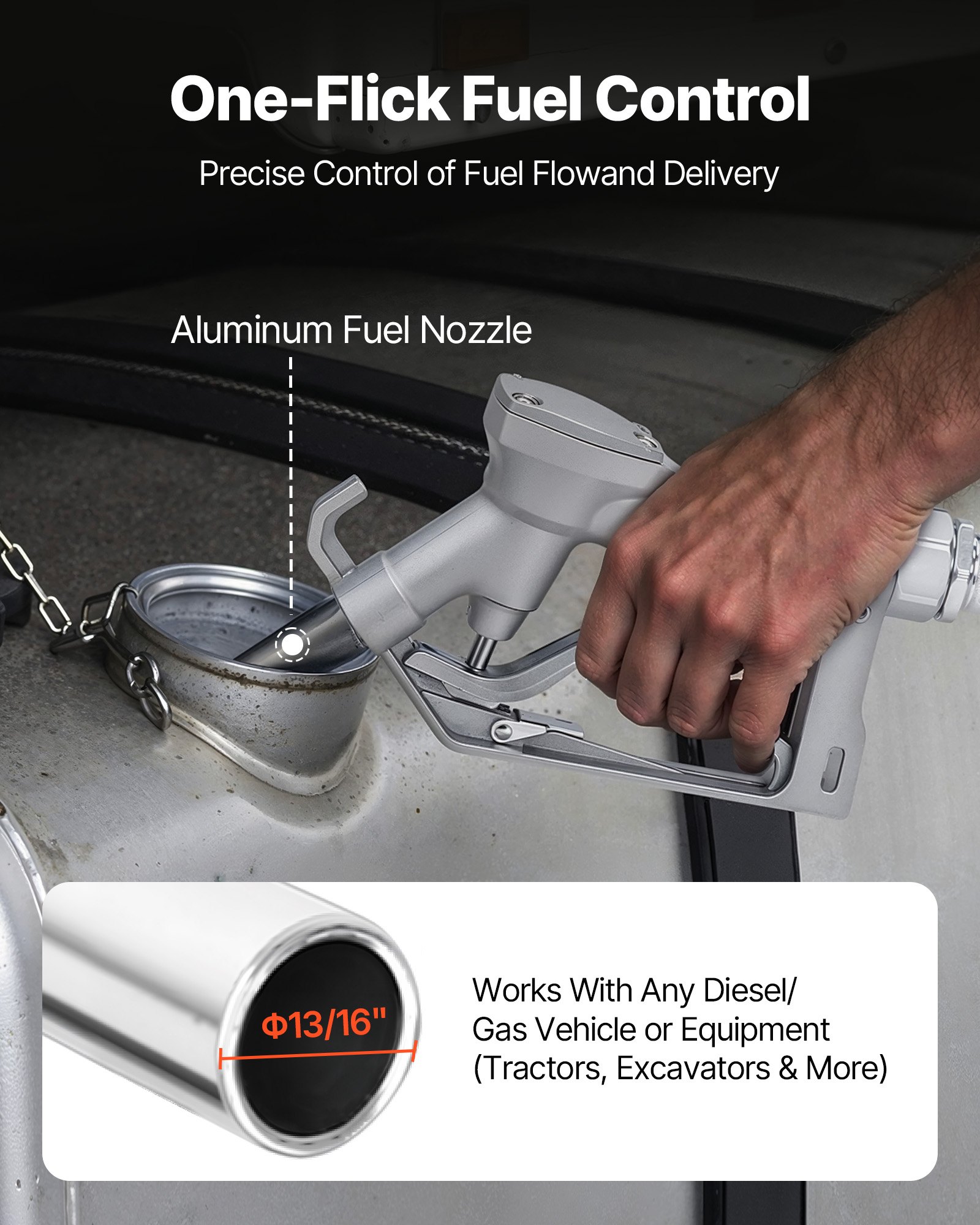 VEVOR Kraftstoff Umfüllpumpe, 12 V DC, 75,7 L/min, 1/4 PS, Diesel-Transferpumpe mit manueller Düse, Auslass- und Saugschlauch, für Benzin, Kerosin, Ethanolmischungen, Methanol, Biodiesel