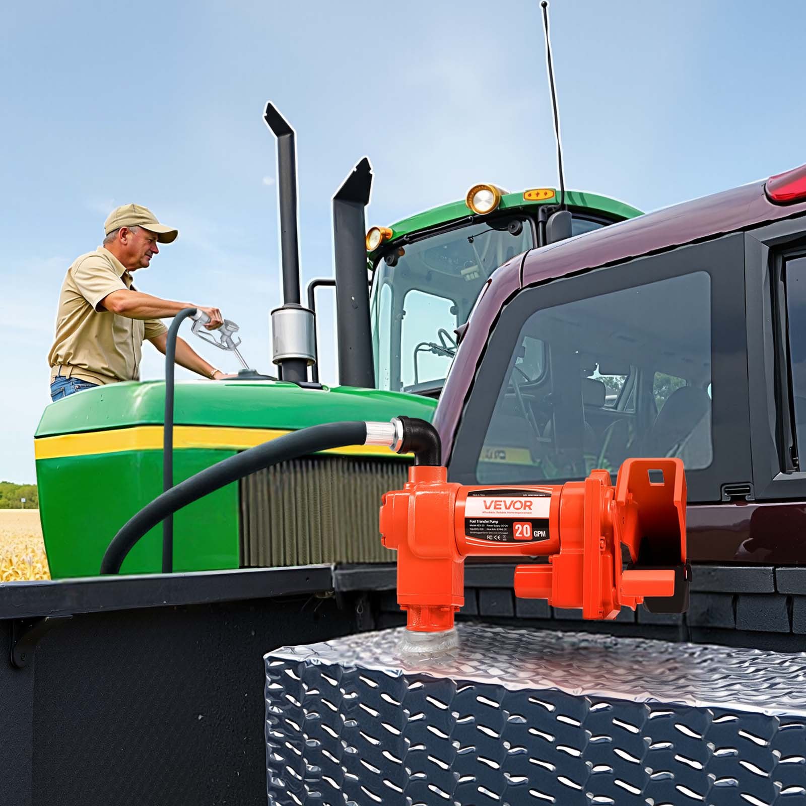 VEVOR Kraftstoff Umfüllpumpe, 12 V DC, 75,7 L/min, 1/4 PS, Diesel-Transferpumpe mit manueller Düse, Auslass- und Saugschlauch, für Benzin, Kerosin, Ethanolmischungen, Methanol, Biodiesel