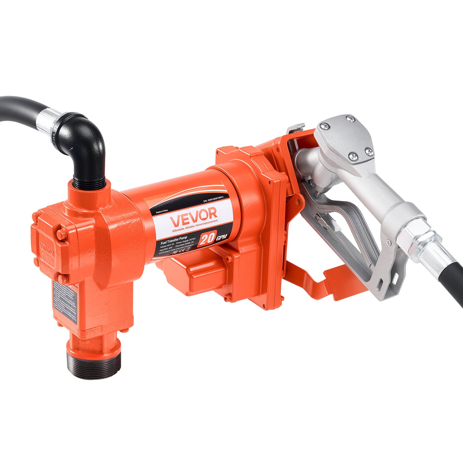 VEVOR Kraftstoff Umfüllpumpe, 12 V DC, 75,7 L/min, 1/4 PS, Diesel-Transferpumpe mit manueller Düse, Auslass- und Saugschlauch, für Benzin, Kerosin, Ethanolmischungen, Methanol, Biodiesel