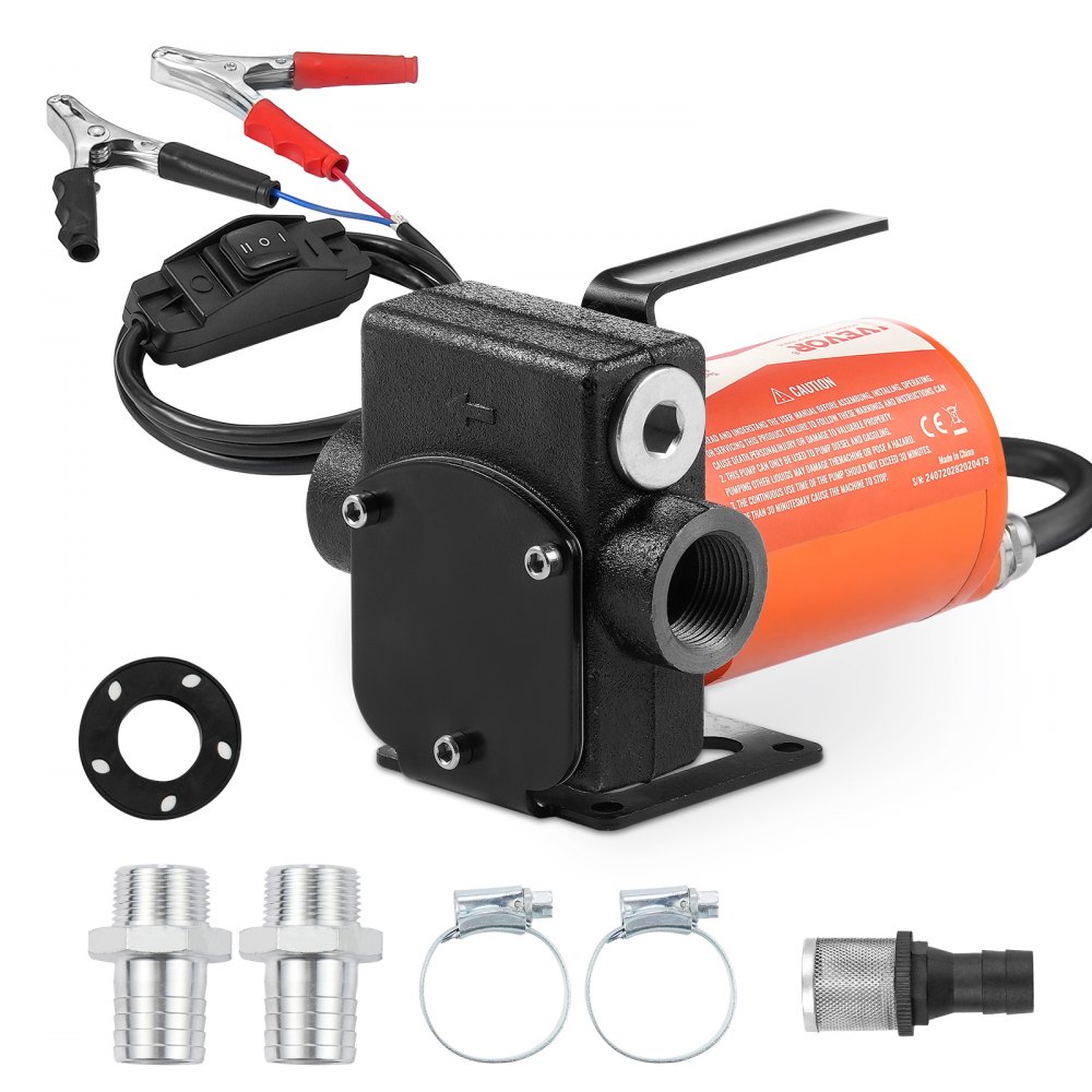 VEVOR Diesel Pump, 12 V DC, 5 GPM, 1/10 HP, Heating Oil Pump with Automatic Nozzle Shut-Off, Transfer Pump, Long Inlet and Outlet Hose for Gasoline-Diesel, Kerosene, Methanol Mixtures