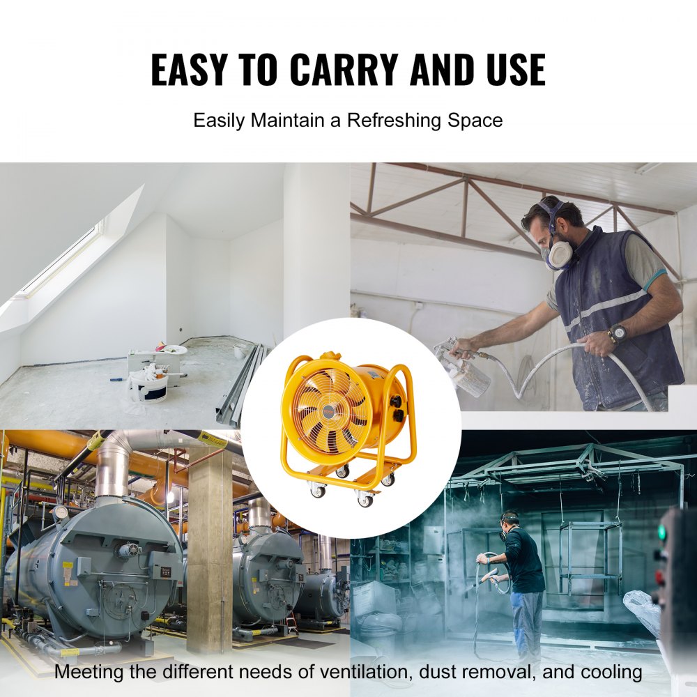 VEVOR Bauventilator 1100-W-AC-Motor Baugebläse 2850 U/min Baulüfter Gebläse 2001 L/s (4240 CFM) Axiallüfter 5 m Netzkabel Axialgebläse 79 dB Geräuschpegel Industrielüfter IP44