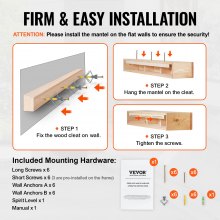 VEVOR Kaminsims Kaminkonsole Kaminverkleidung Schweberegal Regal 152cm Holzfarbe