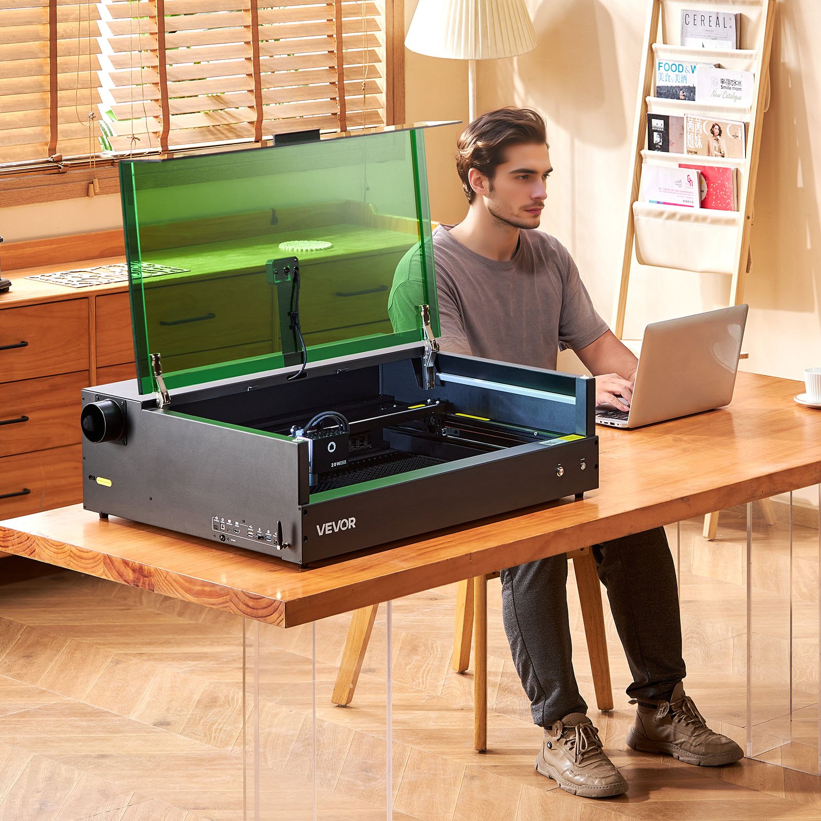 VEVOR Lasergravierer, 20 W, Lasergravur- & Schneidemaschine mit integrierter Kamera, Laserschneider, 36.000 mm/min, Arbeitsbereich 50 x 32 cm, für Holz, Leder, Glas, Papier, bestimmte Metalle, Klasse 1