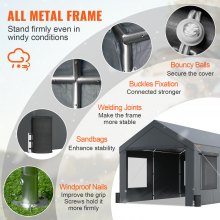 VEVOR Zeltgarage 3 x 6 x 2,8 m Garagenzelt aus 180 g/m² doppelseitig beschichtetes PE und verzinktes Stahlrohr Lagerzelt Carport 38 mm Säulendurchmesser Gerätezelt für 2–3 Erwachsene Dunkelgrau