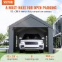 VEVOR-Carport zeigt ein weißes Fahrzeug unter einem 12 x 20 Fuß großen, robusten Autodach mit 8 Stützbeinen.