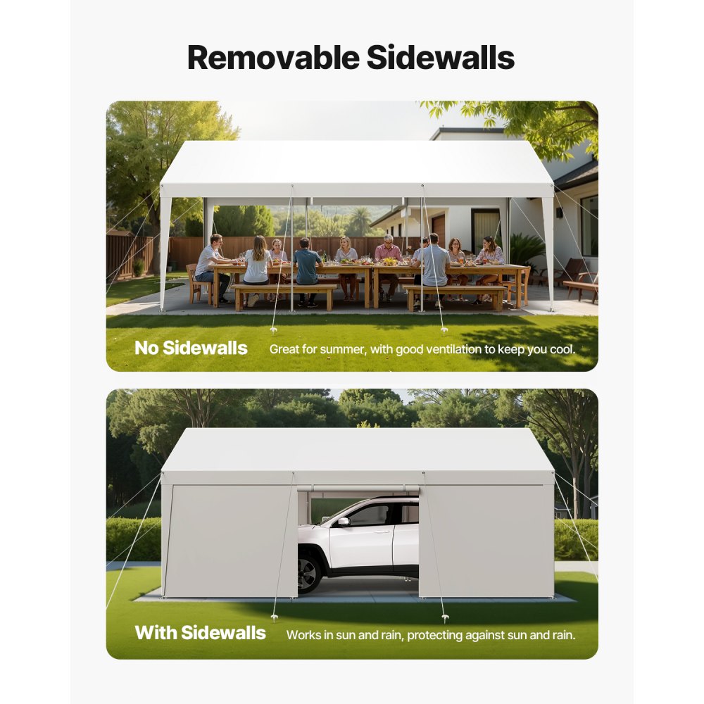 VEVOR Zeltgarage, 3,05x6,09x2,87m Autoüberdachung, Carport mit abnehmbaren Seitenwänden und Tür, Autounterstand, UV-beständig und wasserabweisend, Ganzjahresschutz für Auto und Boot, weiß