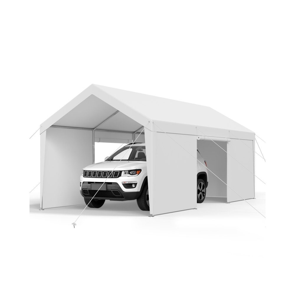VEVOR Zeltgarage, 3,05x6,09x2,87m Autoüberdachung, Carport mit abnehmbaren Seitenwänden und Tür, Autounterstand, UV-beständig und wasserabweisend, Ganzjahresschutz für Auto und Boot, weiß
