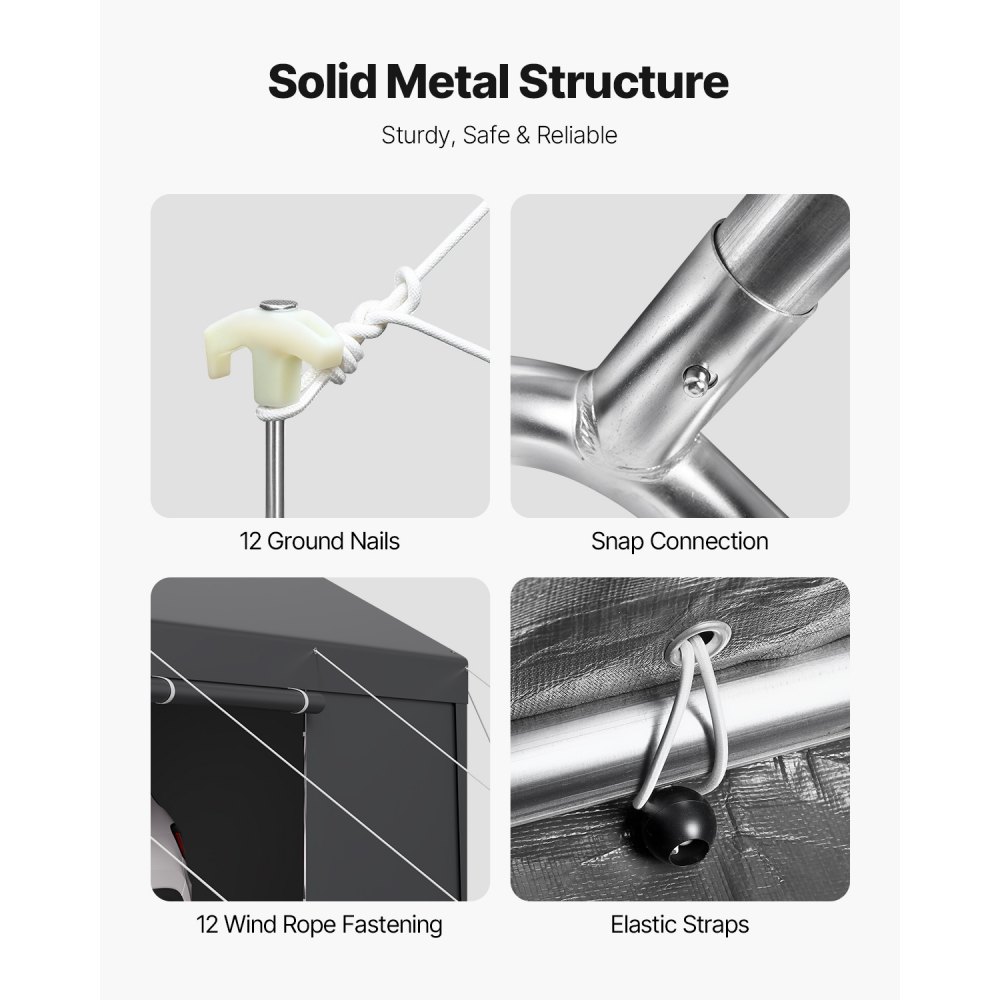 VEVOR Carport, 3,65 x 6,09 m Zeltgarage, Garagenzelt mit abnehmbaren Seitenwänden & Tür, robuster Autounterstand, Autoüberdachung UV-beständig, Ganzjahresschutz für Auto & Boot, Grau