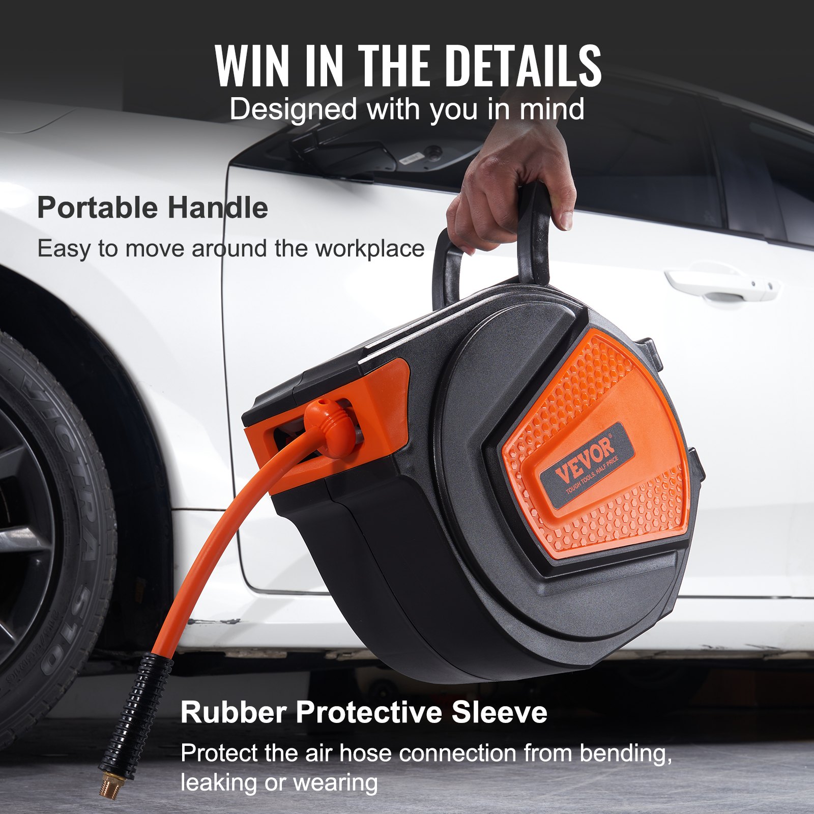 VEVOR Schlauchtrommel PP 9,5 mm x 15,24 m Schlauchaufroller Automatik Luftschlauchtrommel Max. Arbeitsdruck 300PSI/20Bar Druckluftschlauchtrommel für Autohäuser Werkstatt Heimstudio Garage