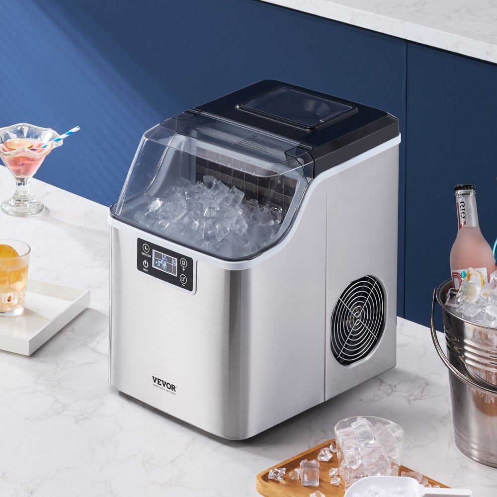 VEVOR Eiswürfelbereiter Eisbereiter Eiswürfelmaschine 24 Würfel in 15 Minuten, 20,4 kg / 24 h, tragbarer Eiswürfelbereiter mit Schaufel & Korb, Eismaschine mit 3 Größen für Küche Bar Party