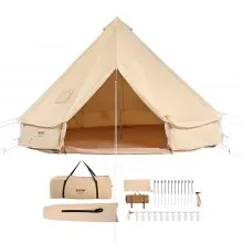 VEVOR Glockenzelt 4 x 2,5 m Jurten Zelt TC-Baumwolle und robusten Eisenstangen mit einer PVC-Bodenplane Campingzelt 6 Personen Familienzelt 8 Fenster Gruppenzelt für Outdoor-Abenteuer