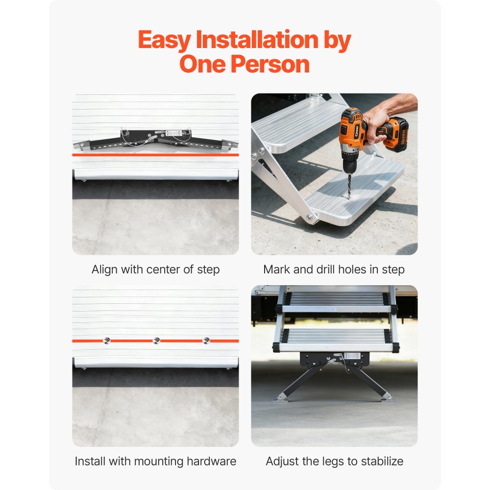VEVOR RV-Stufenstabilisator, höhenverstellbares Stufenstütz-Set, Treppenstabilisatoren aus pulverbeschichtetem Stahl für Wohnwagen Reiseanhänger Wohnmobile, verstellbar 76,2-381 mm