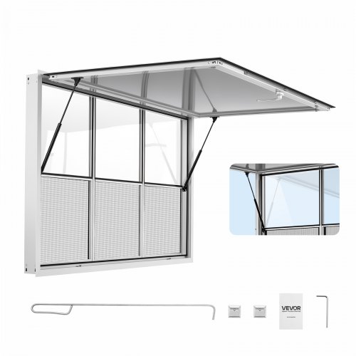 VEVOR Verkaufsfenster für Foodtrucks 1626 x 1016 mm Aluminiumlegierung, Konzessionsfenster bis 85° Aufklappbar, 3 Feste Glasscheiben Oben, 3 Schiebe-Fliegengitter Unter, Verkaufsklappe, Regenschutz