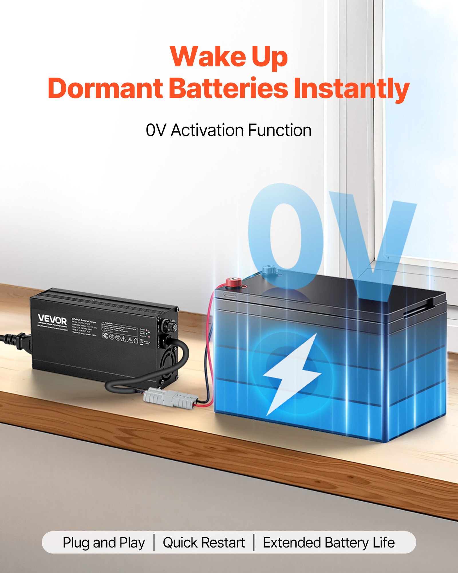 VEVOR 12 V 10 A Lithium-Batterieladegerät, 14,6 V DC Ladespannung, mit Anderson-Anschluss, LED-Anzeige, 0-V-Aktivierung, für Lithium-LiFePO4-Deep-Cycle-Akkus von Booten, Wohnmobilen
