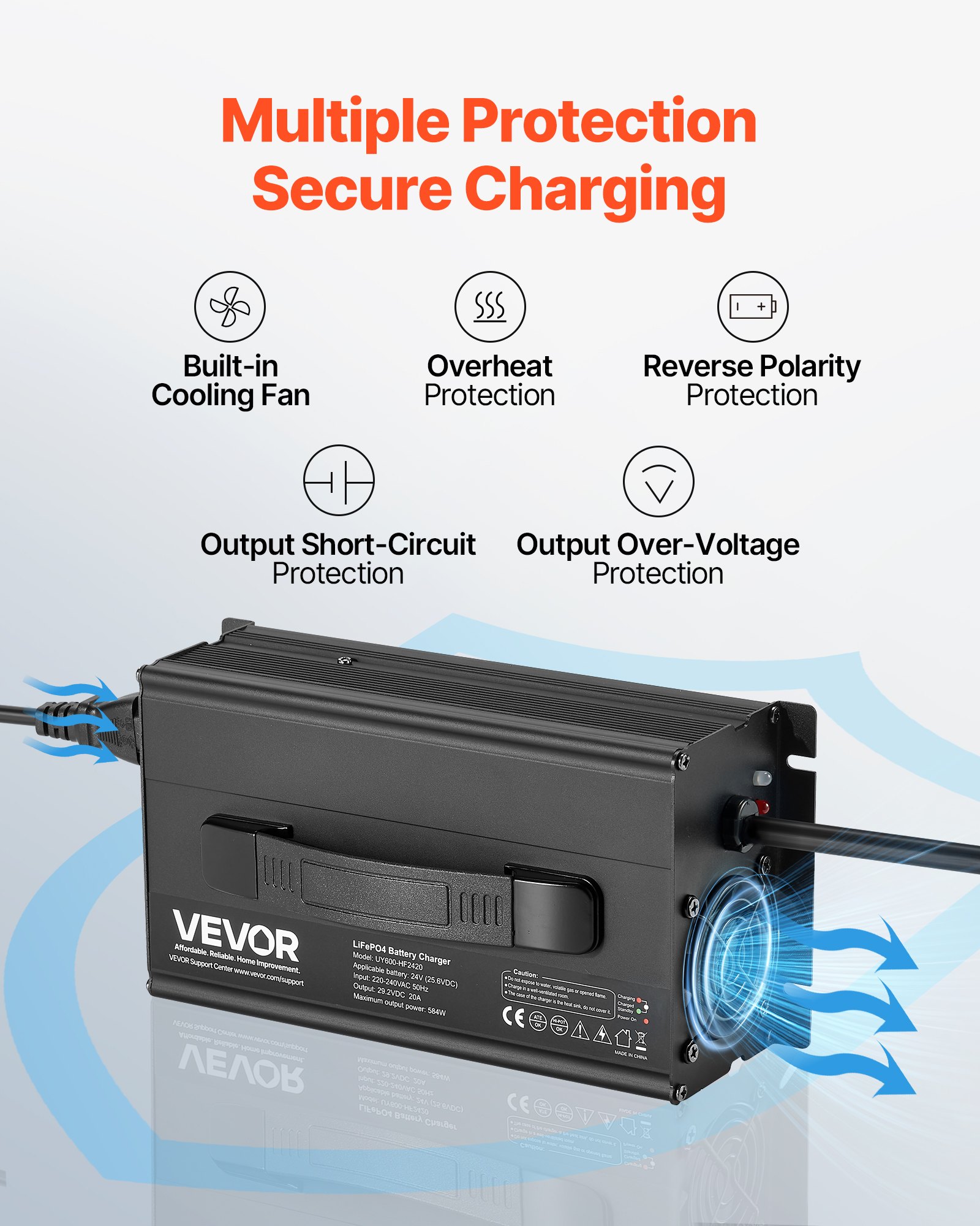 VEVOR 24 V 20 A Lithium-Batterieladegerät, 29,2 V, DC Ladespannung, mit Anderson-Anschluss, LED-Anzeige, 0-V-Aktivierung, für Lithium-LiFePO4-Deep-Cycle-Akkus von Booten, Wohnmobilen