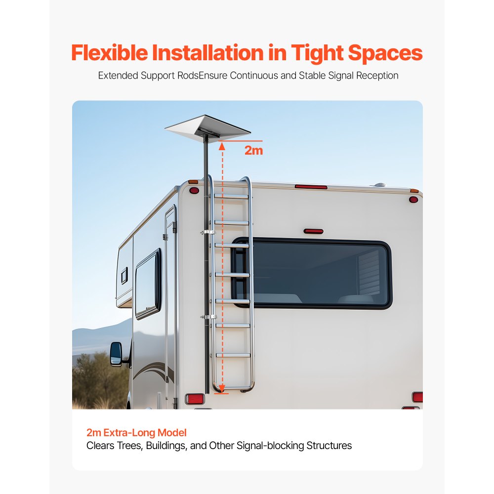 VEVOR Starlink Gen 3 RV-Leiterhalterung 2450x142x185 mm, 360° verstellbare Winkelhalterung, mit Montagezubehör-Set, extra langer Leiteradapter aus Stahl, kompatibel mit Gen 3 & V3, Schwarz