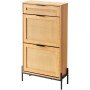 VEVOR Rattan Shoe Cabinet, Narrow Shoe Storage Organizer with 2 Flip Rattan Drawers & 1 Slide Drawer, Metal Legs, Slim Shoe Entryway Cabinet Ideal for Entryway, Closet, Hallway, Light Wood Color