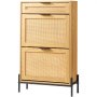 VEVOR Rattan Shoe Cabinet, Narrow Shoe Storage Organizer with 2 Flip Rattan Drawers & 1 Slide Drawer, Metal Legs, Slim Shoe Entryway Cabinet Ideal for Entryway, Closet, Hallway, Light Wood Color
