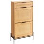 VEVOR Rattan Shoe Cabinet, Narrow Shoe Storage Organizer with 2 Flip Rattan Drawers & 1 Slide Drawer, Metal Legs, Slim Shoe Entryway Cabinet Ideal for Entryway, Closet, Hallway, Light Wood Color