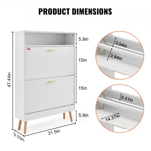 VEVOR Schuhschrank Schmal, Schuhregal Weiß, 800 x 237 x 1205 mm Schuhkipper mit 2 Klappen + oberem Staufach, Schuhkommode 68 kg Tragfähigkeit, 