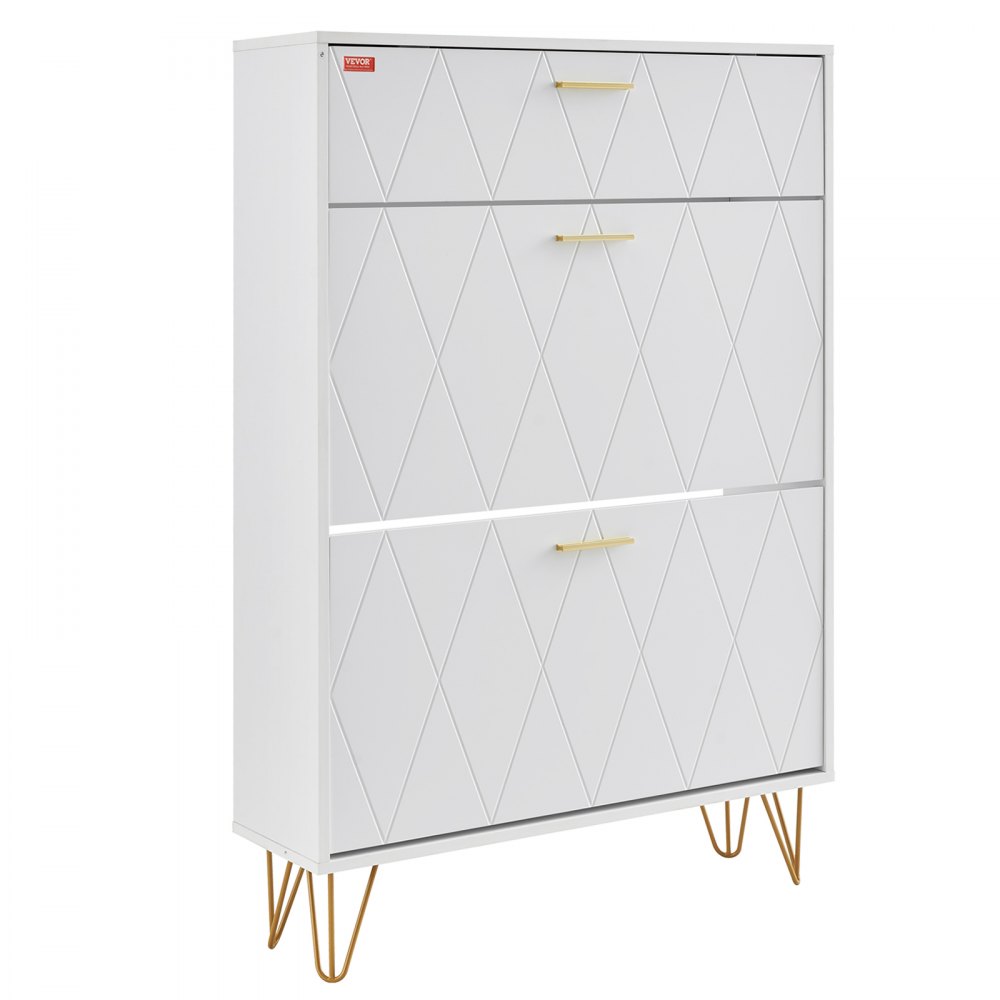 VEVOR Schuhschrank Schmal, Schuhregal Weiß, 800 x 239 x 1200 mm Schuhkipper mit 3 Klappen + oberem Staufach, Schuhkommode 68 kg Tragfähigkeit, Aufbewahrungsschrank Schuh P2-Spanplatte für Flur