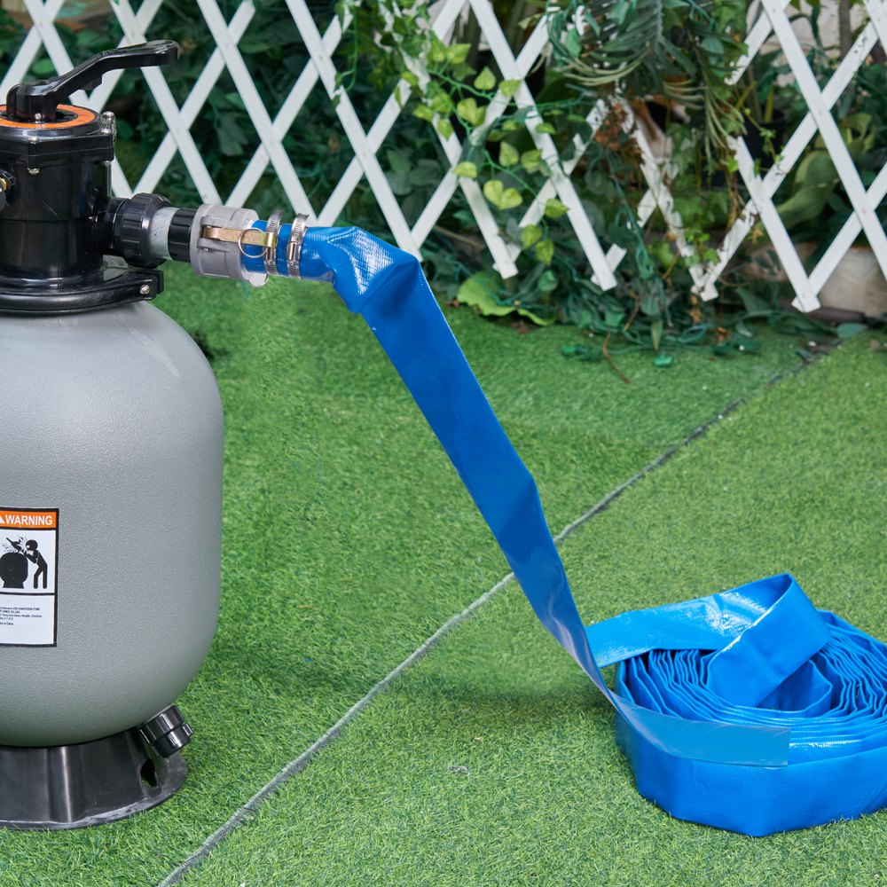 VEVOR Industrieschlauch 50,8mmx15,24m Flachschlauch PVC Feuerwehrschlauch 58 PSI(4 bar) Arbeitsdruck Abwasserschlauch 174 PSI(12 bar) Berstdruck Bauschlauch mit Camlock-C-/E-Anschlüssen, 4 Klemmen