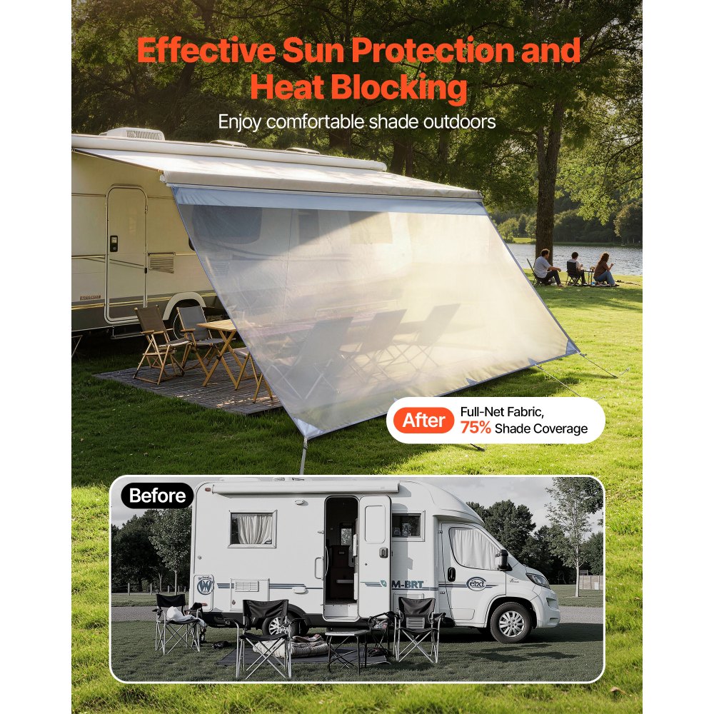 VEVOR Sonnenschutz (2 x 4,3 m) für Markisen (4,5 m), Markisen-Vorderwand aus Polyester-Netzgewebe, Doppelt Genähter & Atmungsaktiver Sichtschutz für Wohnmobil, Camping & Wohnwagen