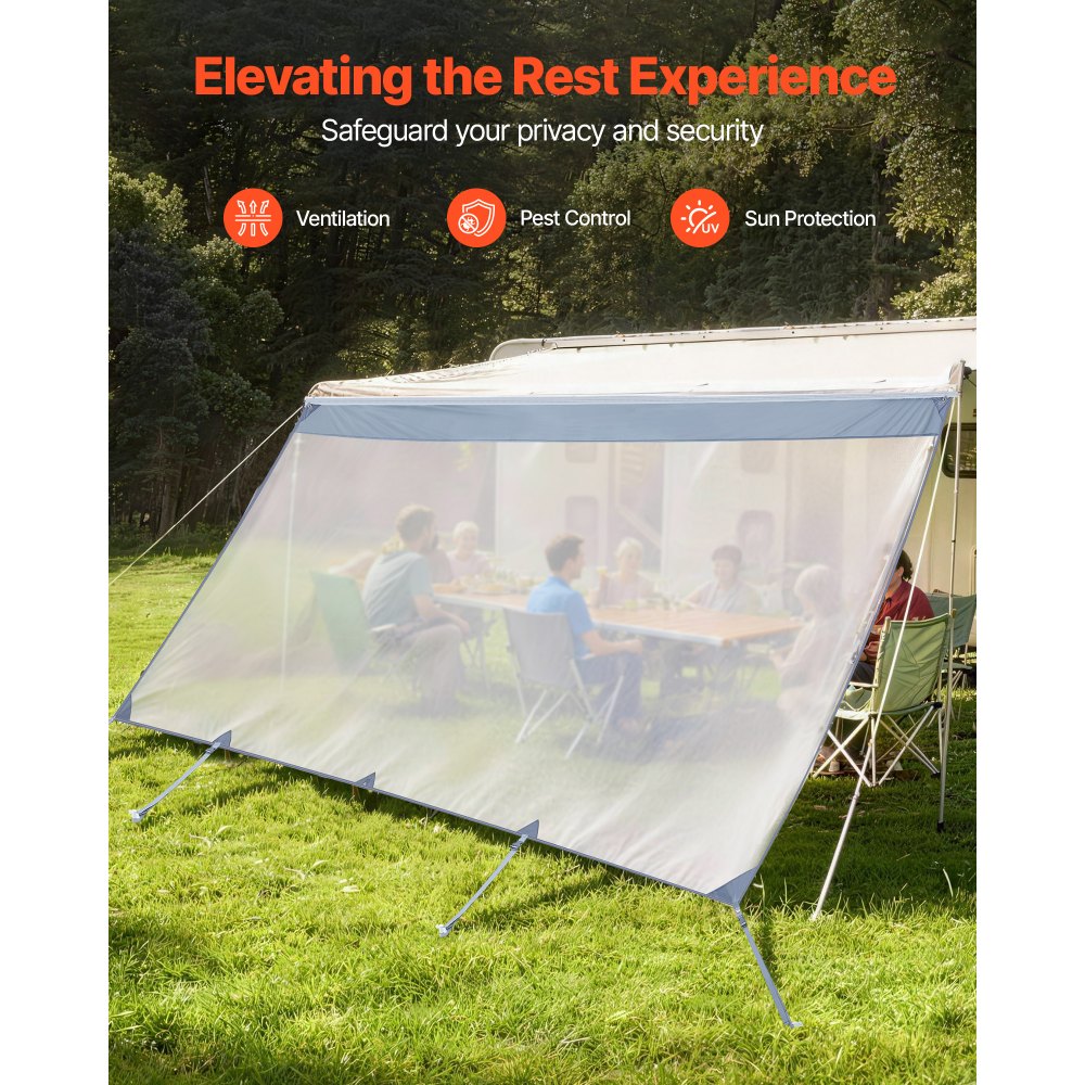 VEVOR Sonnenschutz (2 x 4,3 m) für Markisen (4,5 m), Markisen-Vorderwand aus Polyester-Netzgewebe, Doppelt Genähter & Atmungsaktiver Sichtschutz für Wohnmobil, Camping & Wohnwagen
